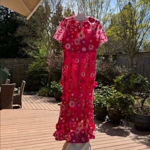 Floral Embroidered 3D Lace Dress Pink Mermaid Midi Easter Spring